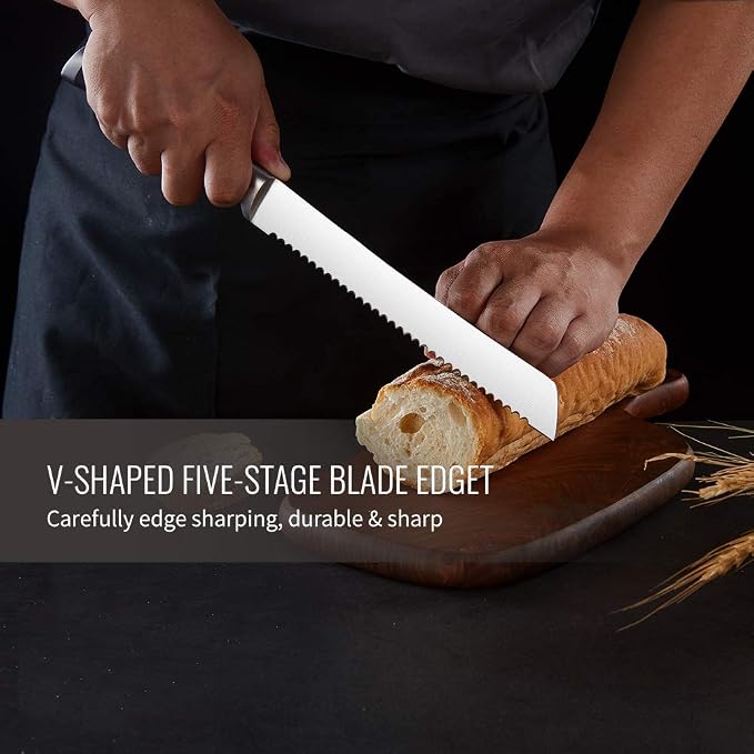 MAD SHARK Bread Knife, Sourdough Bread Knives, Bread Cutter Razor Sharp Edge for Efficient Slicing Sourdough, Bagels, Cake Cutter,8 Inch Serrated Knife