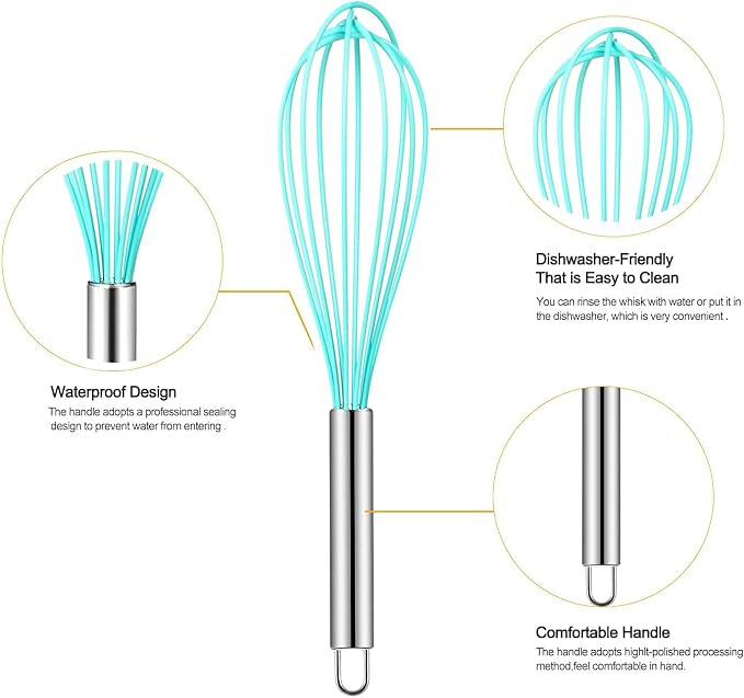 Webake Silicone Whisk Large Medium Small and Mini Whisk Set of 4, Heat Resistant Non-scratch Coated Kitchen Whisks for Cooking Nonstick Cookware, 4 Color Balloon Egg Wisk