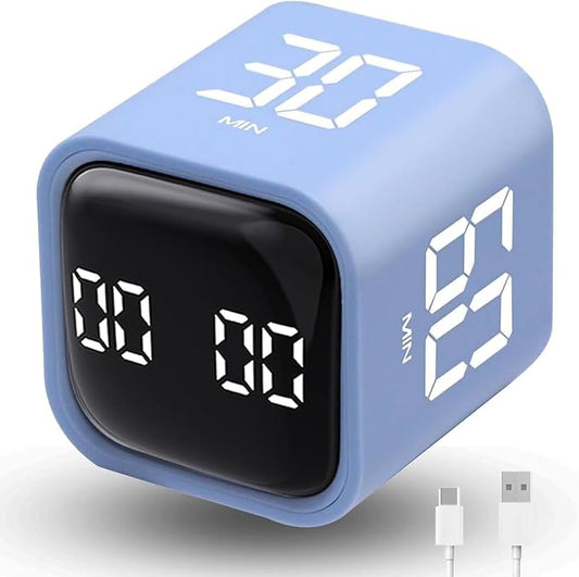 Productivity Timer Flip Gravity Sensor Cube Timer Countdown & Countup,Mute & Vibrate & Sound，5/10/30/60min & Custom Timing, Perfect for ADHD,Work,Learning,Kitchen Cooking (1Blue)
