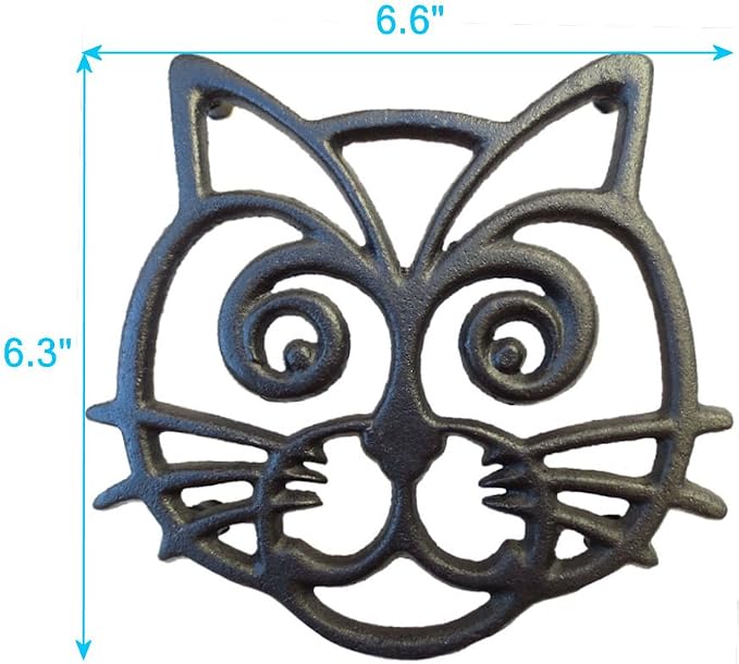 Cat Trivet - Black Cast Iron - for Kitchen & Dining Table - More Than One Makes a Set for Counter, Wall Art or Decoration Accessory - Housewarming & Cat Lover Gifts - 6.6 by 6.3 in