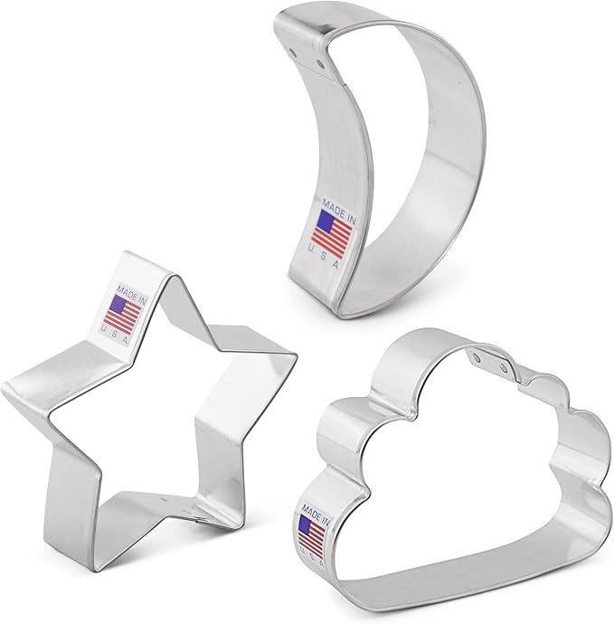 Ann Clark Celestial Cookie Cutters 3-Pc. Set Made in USA, Star, Moon, Cloud