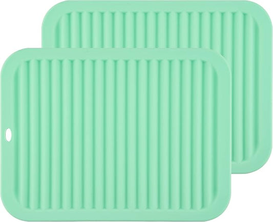 Silicone Trivets for Hot Dishes, Pots and Pans, Hot Pads for Kitchen Counter, Silicone Pot Holders Mats, Heat Resistant Mat for Quartz Countertops Table Trivet Mat Set 2 Mint Green