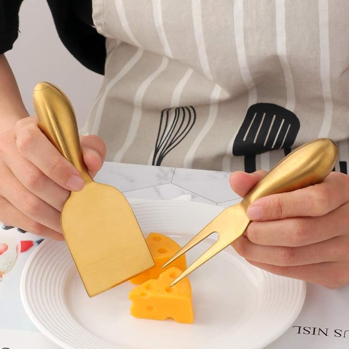 Cheese Knife Set, Stainless Steel Cheese Tool, Ergonomic Design&Easy To Use, for Birthday/Parties/Wedding/Bridal Shower/Housewarming and Anniversary (goldcase)