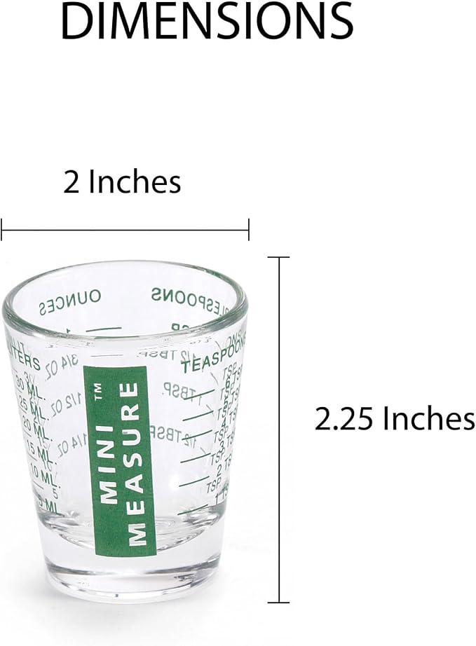 Kolder Mini Measure Heavy Glass, 20-Incremental Measurements Multi-Purpose Liquid and Dry Measuring Shot Glass, Green, Set of 2
