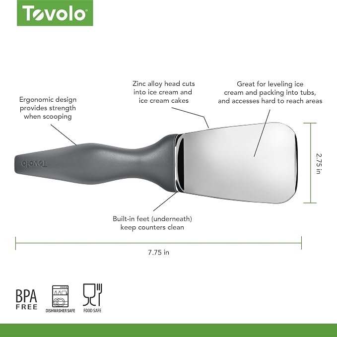 Tovolo Ice Cream Spade Heavy Duty Zinc Alloy Dishwasher Safe Ice Cream Paddle Spade for Shaping Cutting Serving Gelato Sorbet Cookie Dough, Non Slip Ergonomic Handle Ice Cream Spade, Charcoal Gray