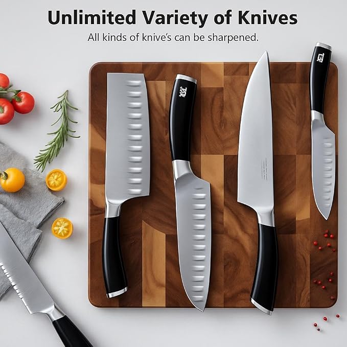 Rolling Knife Sharpener Kit – Cylindrical 360° Even-Edge Sharpening, 4 Angles (15°/17°/20°/22°), 3-Stage 360 Diamond, 1000 Ceramic & 600 Corundum Discs – Professional Kitchen Knife Sharpening System