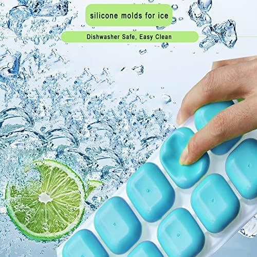 Ice Cube Tray, 2 Pack Silicone Ice Mold with Lid, Silicone Ice Cube Trays, Easy Release Ice Molds for Freezer, Whisky, Cocktail, Blue (Blue)