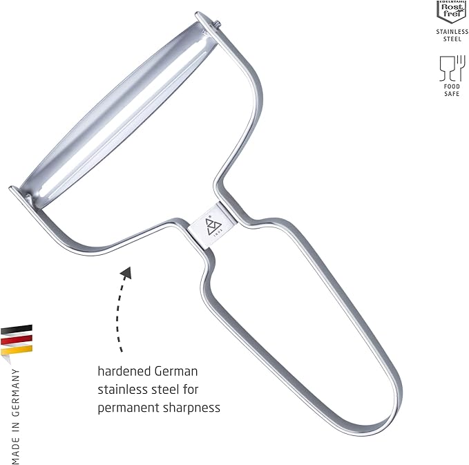 triangle Y-Peeler - 3.5 in (90 mm) - Stainless Steel Horizontal Straight Blade - Peeler for Hard-Skinned Fruits & Vegetables - Ergonomic Handle - Dishwasher Safe - Made in Germany