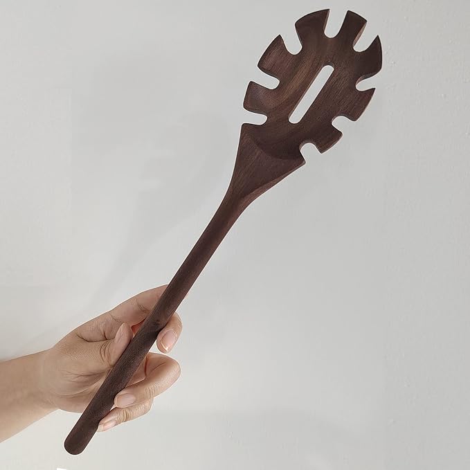 Pasta Fork, Pasta Spoon, Spaghetti Sever, 14" Walnut Wood Pasta Server, Spaghetti Spoon Server, Heat Resistant,Natural Black walnut Wooden utensil Set,Spaghetti