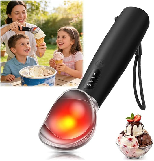 Heated Ice Cream Scoop Rechargeable, 3-Speed Electric Warming Ice Cream Scooper with LED Display, Heats to 160°F for Hard Ice Cream and More, Easy for Seniors & Kids, IP67 Waterproof, Easy to Clean