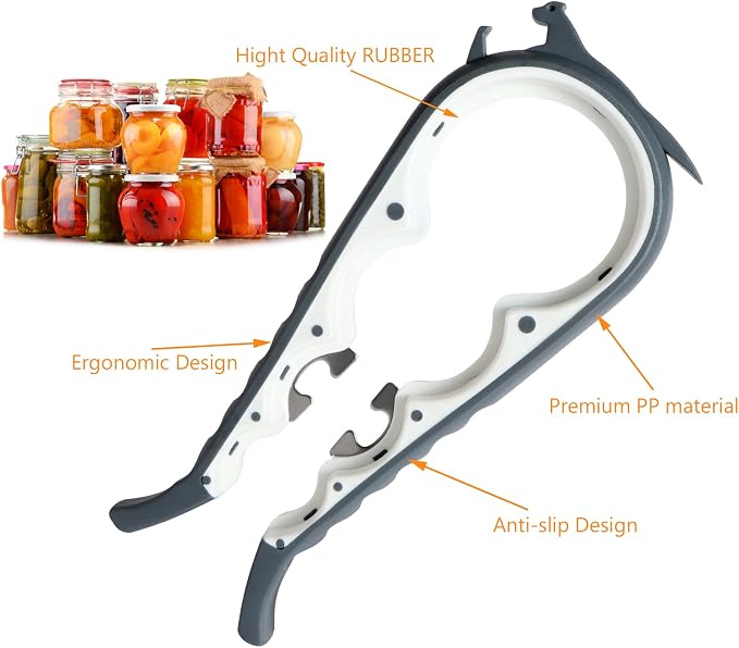 Latest Jar Opener Bottle Opener for Weak Hands, 6 in 1 Multi Function Can Opener Bottle Opener Kit with Silicone Handle Easy to Use for Children, Elderly and Arthritis Sufferers(JAR-White3.0)