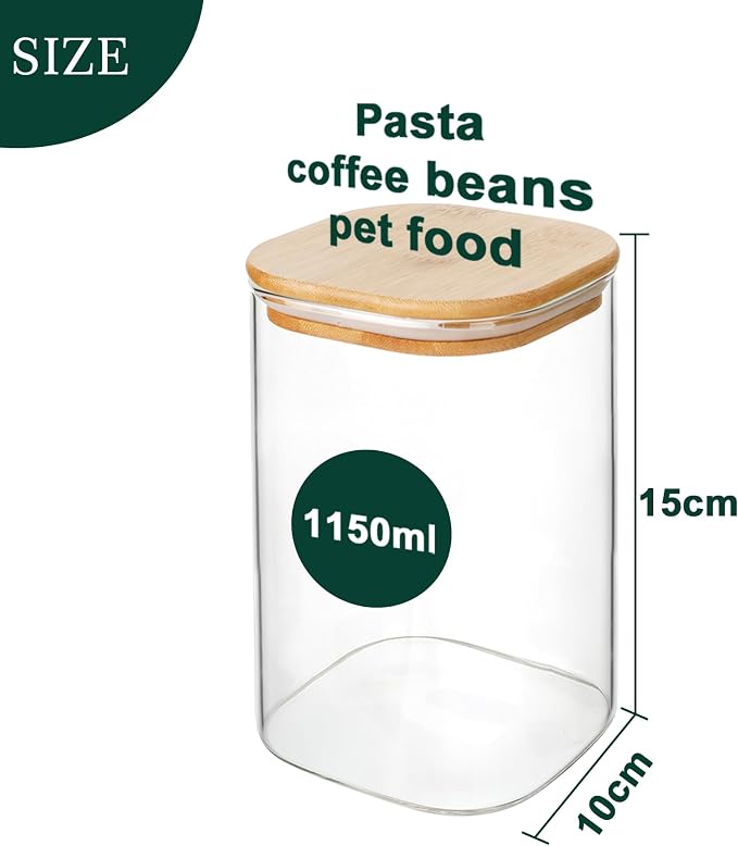 LIBWYS Kitchen Glass Jars Set with Bamboo Lids for Storage (1pcs - 1.22Qt) | Stackable Square Food Jars for Pantry Organization, Coffee, Flour, Snacks, Tea , Sugar | Kitchen Canisters Set