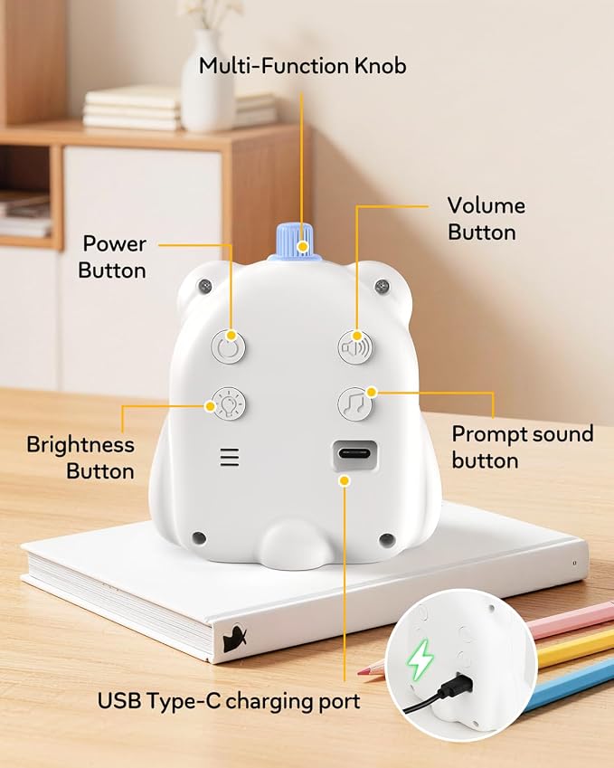 Visual Timer for Kids, 100 Min, Rechargeable Countdown Timers, Adjustable Sound Alert, Adjustable Brightness, Productivity Timers for ADHD, Silent Operation, Desk Time Management Tool for Toddler