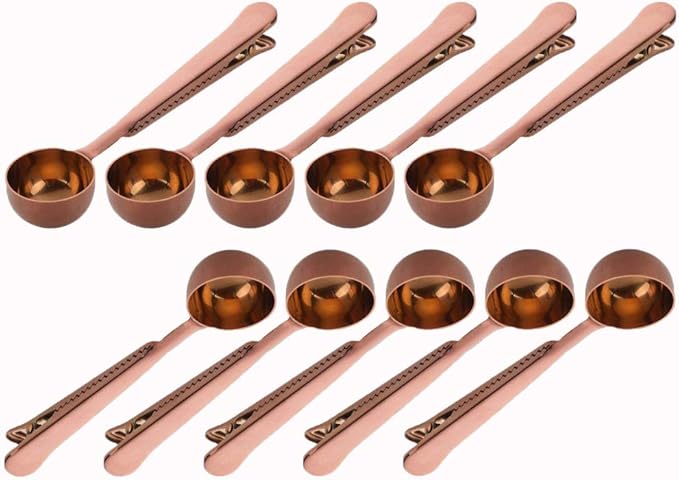 10 PCS Coffee Scoop with Clip,2 in 1 Stainless Steel 1 tbsp Ground Measuring Spoon with Bag Clip for Coffee Tea/Pet Food/Protein Powder