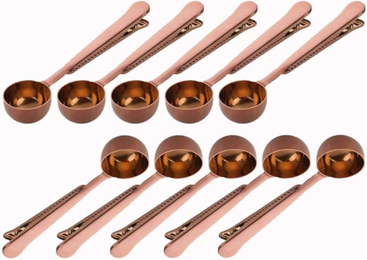 10 PCS Coffee Scoop with Clip,2 in 1 Stainless Steel 1 tbsp Ground Measuring Spoon with Bag Clip for Coffee Tea/Pet Food/Protein Powder