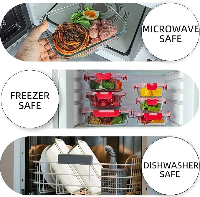 12 Pack Glass Storage Containers Transparent, Stackable Design Meal Prep Containers for Food Storage, Home, Kitchen & Pantry Organization, Microwave/Freezer/Dishwasher Safe