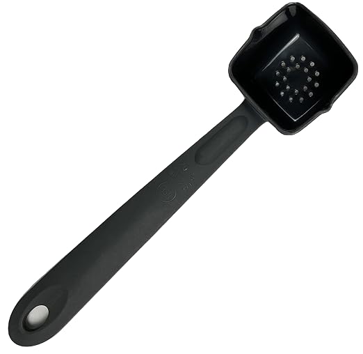 Rite-Size 6 oz. Perforated Square Server Portion Utensil, Copolymer Plastic Heat Resistant Professional Cooking Tool, Black