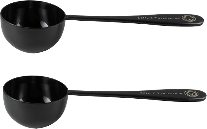 Honey Bear Kitchen 30 ml 2 Tbsp Measuring Scoop Spoons, Black Polished Stainless Steel, Set of 2