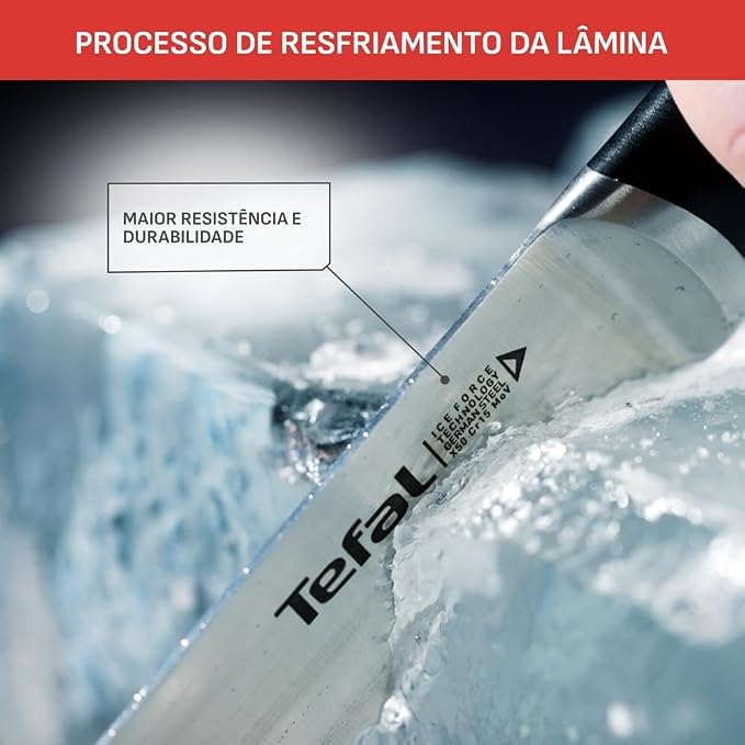 Tefal Ice Force Stainless Steel Slicing Knife - 20cm - Premium Design, Long Lasting Performance - K2320714, Silver/Black
