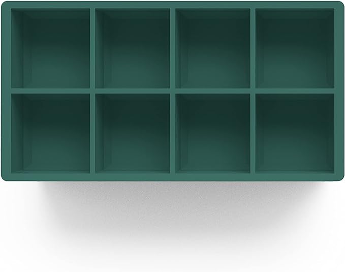 Ice Cube Molds – 2-Pack Silicone Trays for 8 Large Square Cubes – Slow-Melt Ice for Whiskey, Cocktails, Coffee & More (Green)