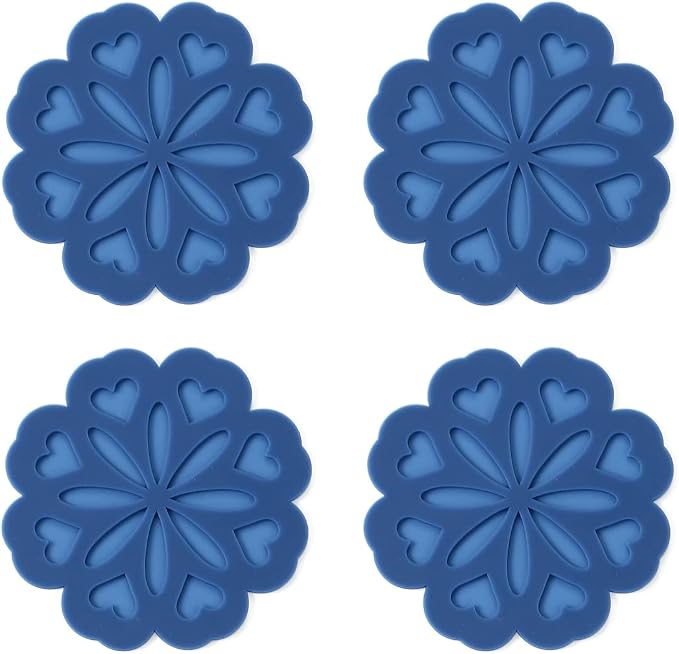 Set of 4 Silicone Trivet Mat - Hot Pot Holder Hot Pads for Table & Countertop - Trivet for Hot Dishes - Non-Slip & Heat Resistant Modern Kitchen Hot Pads for Pots & Pans, Navy Blue