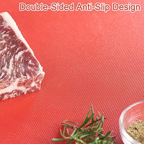 CURTA 2-Pack Red Cutting Boards for Kitchen, 18" x 12" x 0.5" Color Coded Plastic Chopping Board with Anti Slip Surface Dishwasher Safe