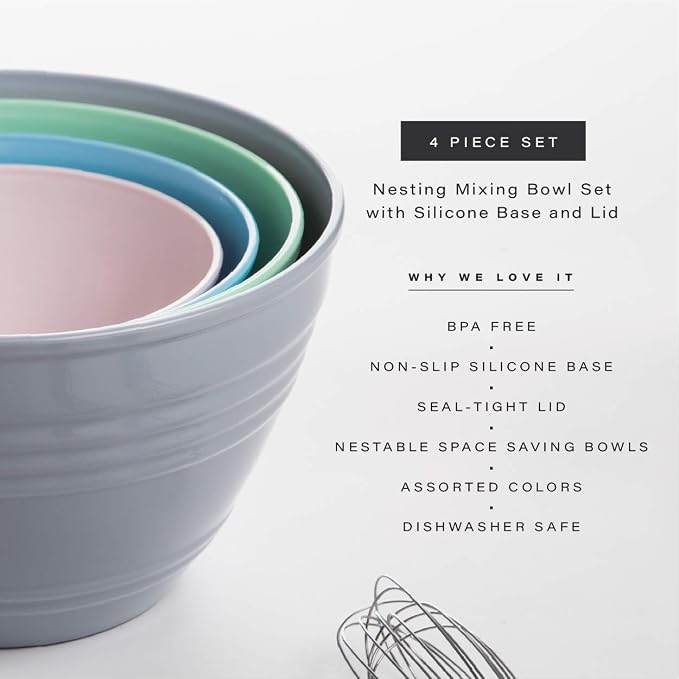 BINO | Mixing Bowl Set with Lids | Versatile Plastic Bowls for Kitchen Mixing, Serving, and Storage - 4-Piece Mixing Bowl Set in Various Sizes | Space-Saving Nesting Design | Dishwasher Safe