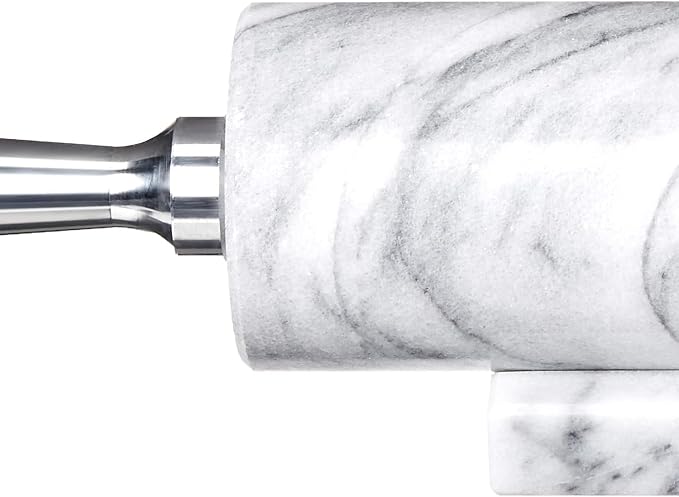 Fox Run Marble Rolling Pin & Stand, White Marble With Aluminum Handles Pin | Marble Stays Cool For Pastry | Heavy Dough Roller For Easy Rolling & Baking | Includes Stand | Naturally Non-Stick Surface