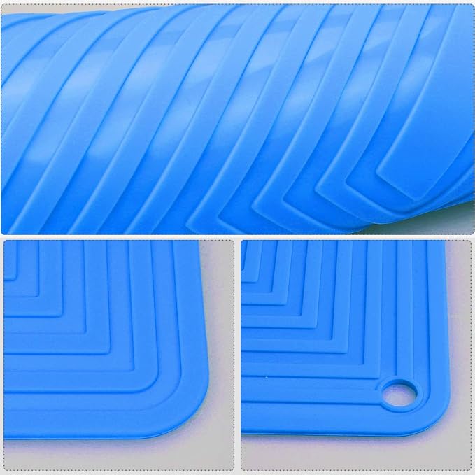 Large Silicone Trivet Mats for Hot Dishes/Pans, Heat Resistant Pot Holder, 9"x12" Non Slip Flexible Durable Pot Coaster Kitchen Table Mats Set of 2 (Blue)