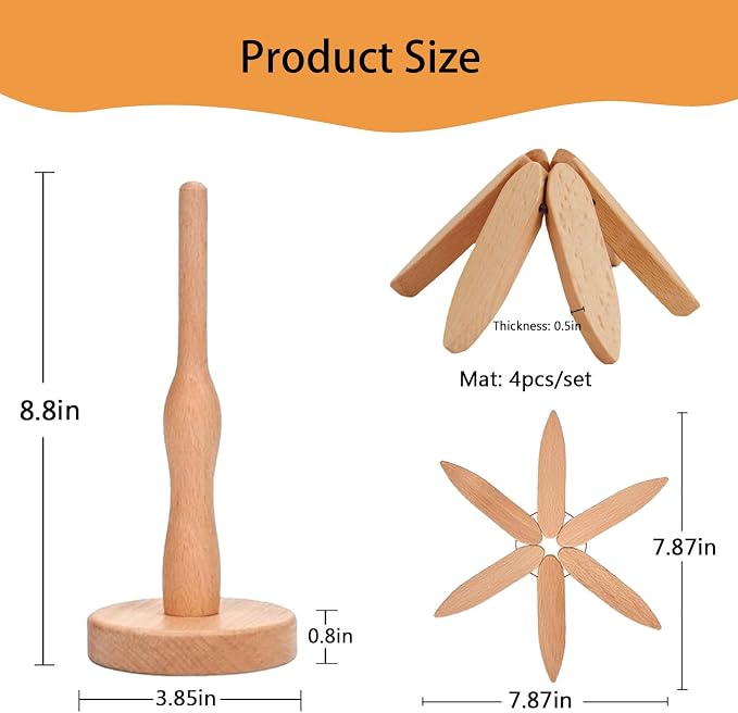 Thick&Thin Trivets for Hot Dishes, 4 Wooden Tree Hot Pads Auto Foldable Coasters, Protecting The Kitchen Table Suitable for Hot Dishes, Pots, Bowls, Teapots, Hot Pot Racks