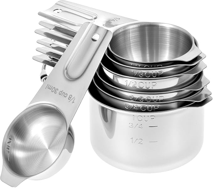 QWORK Stainless Steel Measuring Cups, Set of 7 Nesting Kitchen Tools for Cooking & Baking
