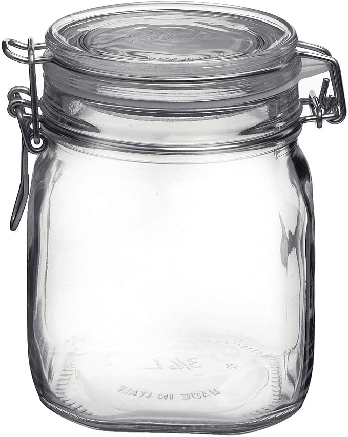 Bormioli Rocco Fido Glass Jar - 25.25 oz Airtight Storage Container with Clamp Lid & Rubber Seal, BPA-Free Dishwasher Safe - Italian Jar for Gifting Homemade Preserves, Cookies, Candy & Pantry Storage