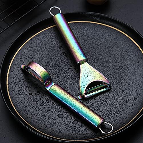 Rainbow Potato Vegetable And Fruit Peelers For Kitchen, Kyraton Titanium Colorful Plating Stainless Steel Peelers, Sharp Blade And Ergonomic Non Slip Easy To Grip Set Of 2