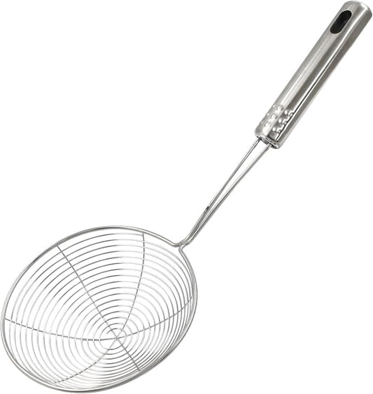 4.7" Stainless Steel Spider Strainer Skimmer Pasta Strainer Spoon for Frying and Cooking, Asian Strainer Ladle with Long Handle, 11.8" Long