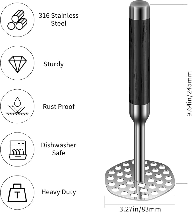 Potato Masher 316 Stainless Steel, Heavy Duty Masher Kitchen Tool & Mashed Potato Masher, Hand Potatoes Masher for Potatoes, Tomatoes, Avocados, Beans, Fruit & Vegetables