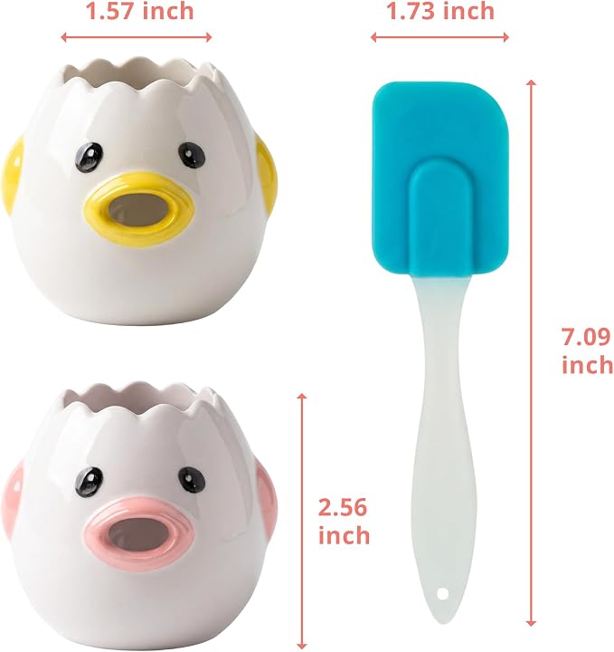 Upgraded 2X Faster Egg Separator Set, 2 Ceramic Chick Separators with 2 Silicone Flow-Assist Scraper, Fast Egg White/Yolk Separation for Efficient Kitchen Prep