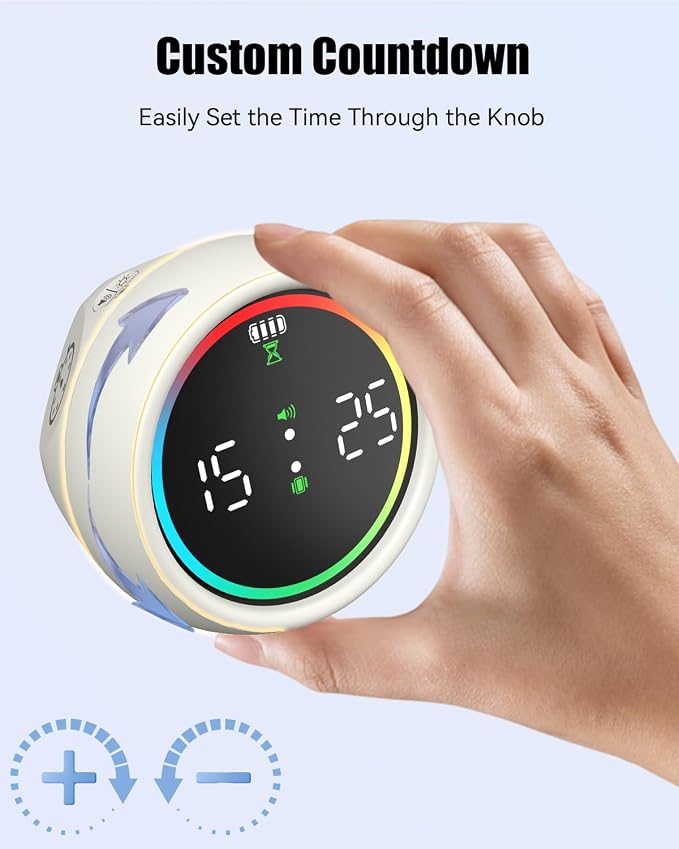 Pomodoro Timer Cube, Desk Timer for Productivity with 1, 5, 10 Min Preset Countdown, Stopwatch and Custom Countdown, for Kids, ADHD, Study, Work, Fitness, Cooking (White)