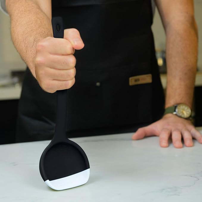 Silicone Spoon - Colorful Silicone Spatula Ladle with a Soft Top to Mold to your Pots & Pans. (Black/LightGrey)