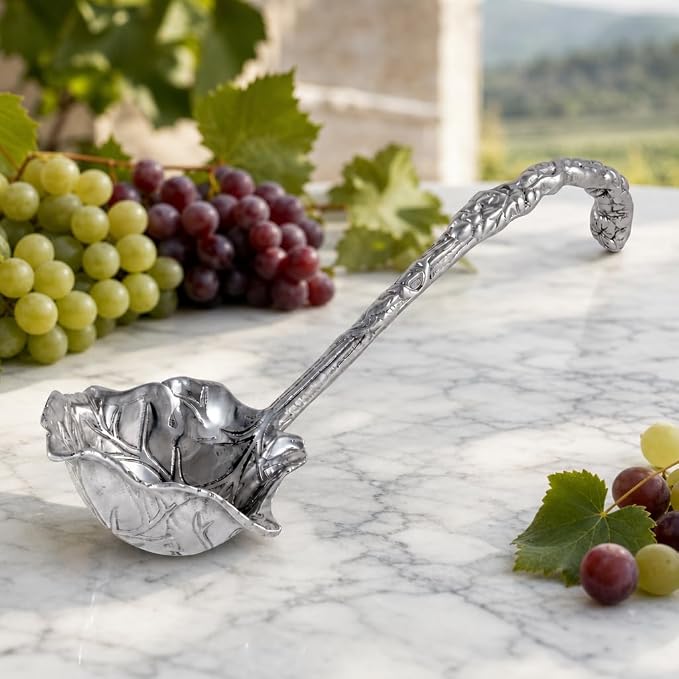 Arthur Court Grape Pattern Aluminum Serving Ladle - Elegant Punch/Soup Ladle for Entertaining - 12 Inch Long