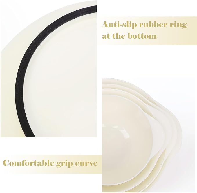 BoxedHome 4.5 Quart Large Plastic Mixing Bowls set with Pour Spout, Beige | BPA-Free Plastic, Microwave & Dishwasher Safe, 4-Piece (1.7, 2.5,3.5 & 4.5 Qt),Nesting Bowls for Space Saving Storage