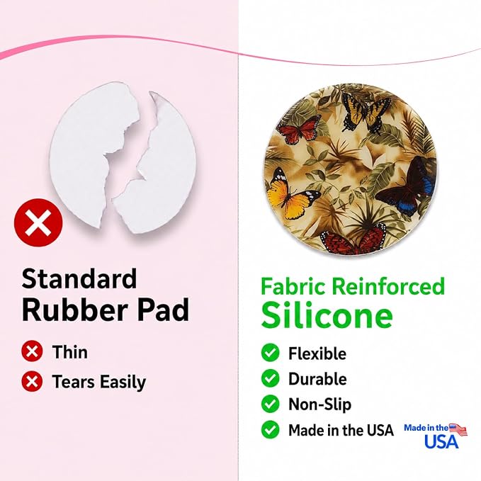 Andreas Silicone Jar Opener, Butterflies – 6.25" Non-Slip Lid Gripper & Garlic Peeler, Dishwasher Safe, Multi-Use, Durable Silicone & Fabric, Made in the USA, JO-23