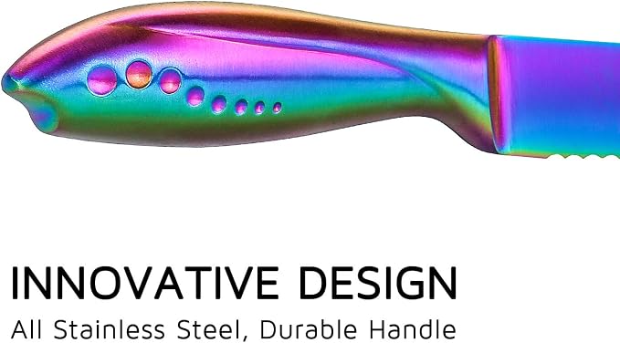 WELLSTAR Bread Knife 8 Inch, Serrated Bread Cutter, Ultra Sharp German Stainless Steel Blade and Comfortable Handle with Rainbow Titanium Coated for Slicing Breads Loaves Bagel Cake and Large Fruit