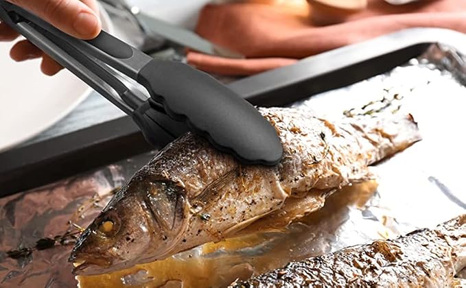 Serving Tongs Kitchen Tongs - Heat Resistant, Premium Stainless Steel Locking Cooking Tongs with Silicone Tips, Non-Slip Food Tongs for Cooking, Heavy Duty, Non-Stick (7 Inch(4 Pack))