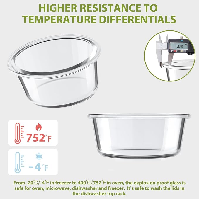 1.5Cup/12oz Small Glass Containers with Lids, Airtight Food Storage, 4 Pack | Leakproof丨Food Grade丨BPA-Free丨Borosilicate Glass丨Meal Prep Lunch Soup Leftovers丨Microwave Oven Dishwasher&Freezer Safe丨Round