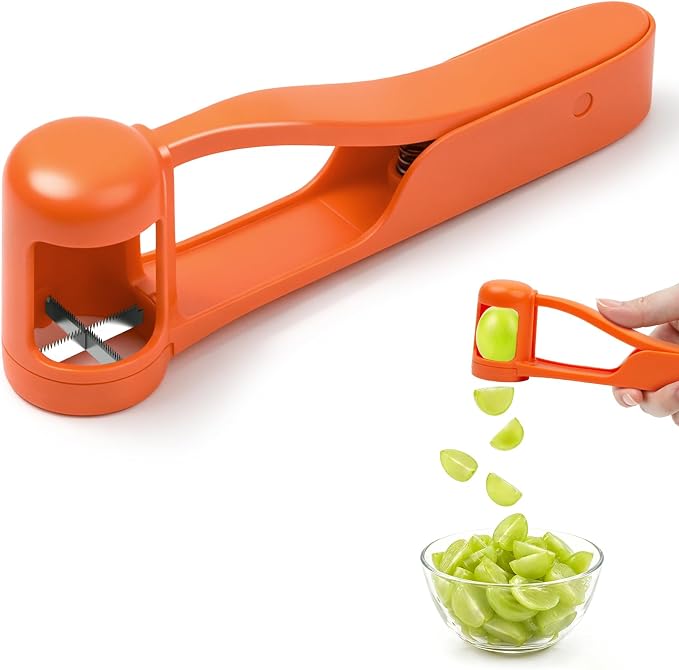 Luvan Grape Cutter for Toddlers 1-3, Grape Slicer Kitchen Gadget for Vegetable Fruit Salad Cake Decor, Stainless Steel Tomato Quarter Cutter Tool for Cherry Strawberry Blueberry - Orange