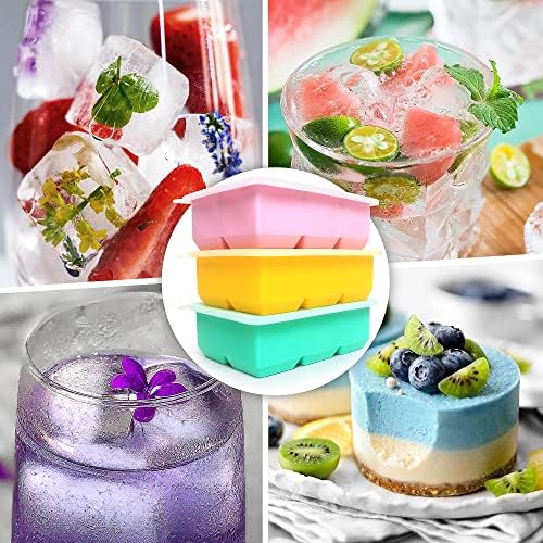 Excnorm Silicone Ice Cube Trays, 3‑Pack Large Square Molds with Lid