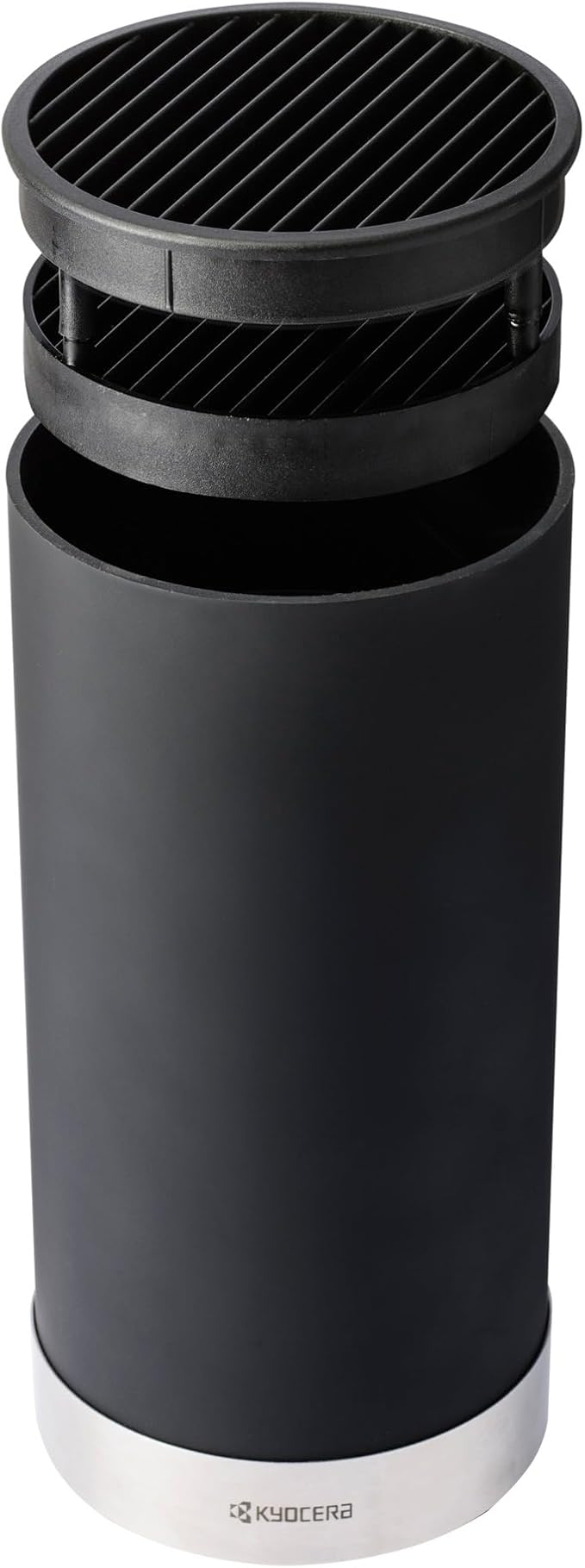 Kyocera KB-U-BK Universal Round Soft Touch Knife Block, 8.8" x 4.3", Black | KYOCERA Universal Knife Block: Compact, Round Storage for 6-8 Ceramic Knives, Removable Slotted Top, Dishwasher-Safe Design