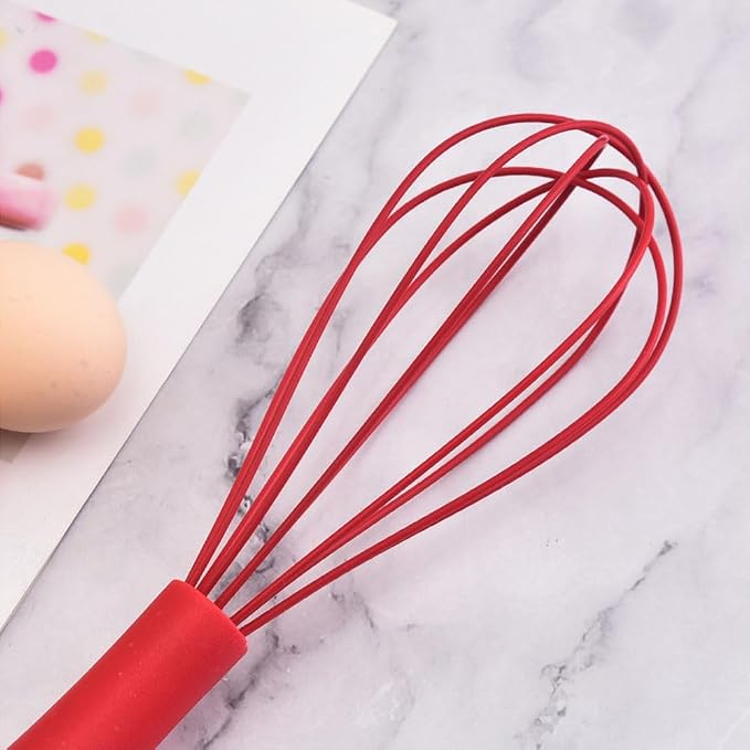 Silicone Whisk, 16 Piece Commercial Non-Scratch Balloon Wire Whisk for Cooking, Manual Red Egg Beater Milk Frother Coffee Whisks, Suitable for Blending, Whisking, Beating and Stirring