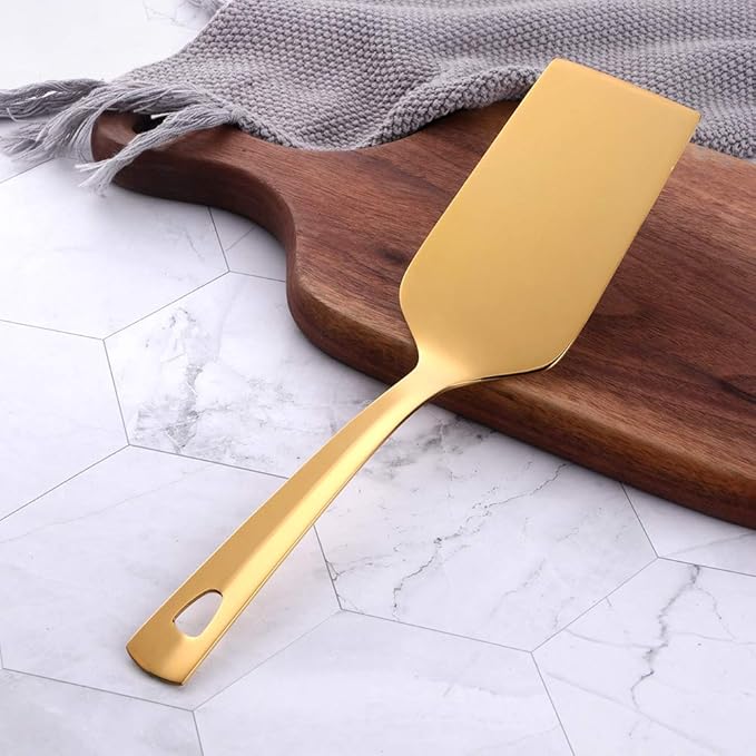 6 Pcs Gold Square End Turner, Stainless Steel Titanium Plated Solid Turner Spatula, Ergonomic Integral Forming Handle-Dishwasher Safe(10.2 inches/26cm)