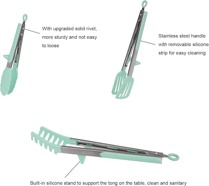 4 Pack Silicone Kitchen Cooking Tongs Set, Stainless Steel Nonstick Food Tong with BPA Free Silicone Tips for Serving Pasta Spaghetti Steak Pie Pizza Salad Vegetable Fruit Grilling BBQ Buffet 9" & 12"